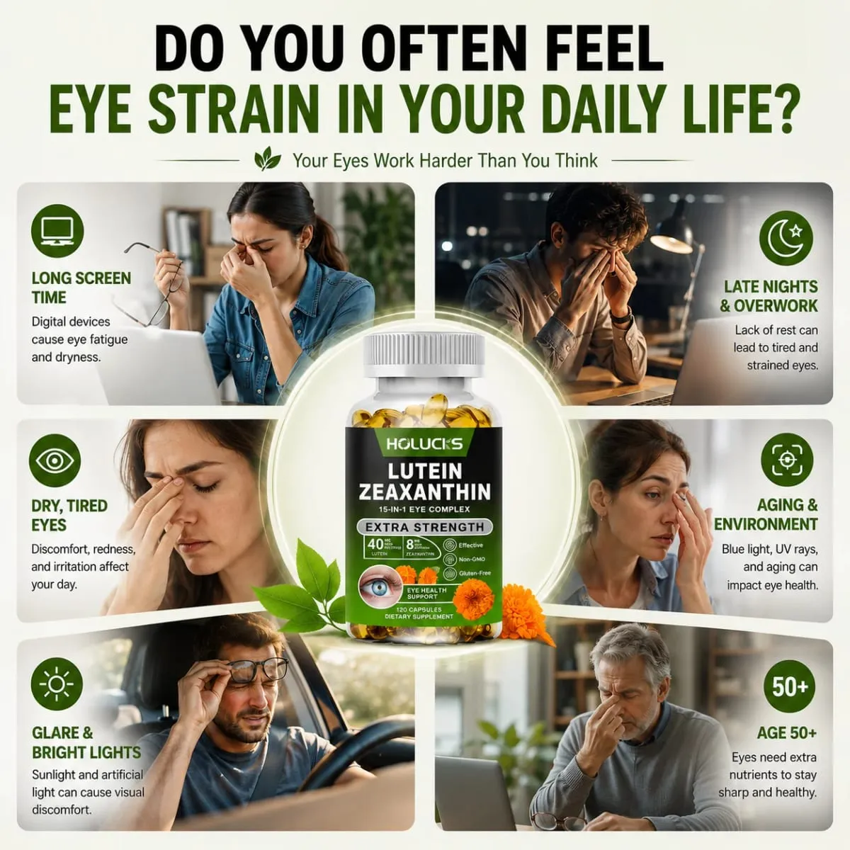 Fortschrittliches Lutein- und Zeaxanthin-Ergänzungsmittel mit Vitamin E für die Gesundheit der Makula und die Klarheit der scharfen Sehlinse sowie die Nachtsicht. Ohne Gentechnik — image 3