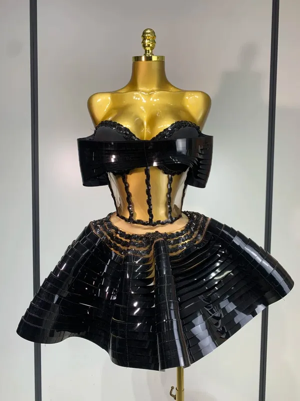 Damski kostium sceniczny Dwuczęściowy zestaw Srebrne cekiny Rhinestone Fantazyjny strój Seksowne, bez pleców, błyszczące sukienki na przyjęcie urodzinowe — image 9