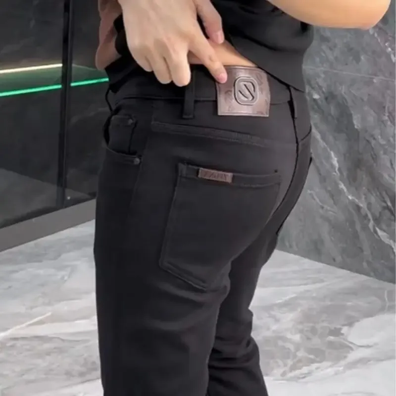 High-end Jeans erkek İlkbahar ve Yaz Çok Yönlü Ince Pantolon Siyah Trendy Marka İş Pantolon Erkek Giyim Düşük Rise Jeans