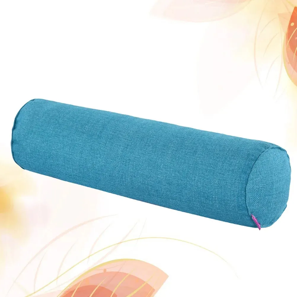 Coussin en tissu en forme de cylindre en lin, coussin de taille longue, doux et confortable, traversin bleu paon, pour la maison et le bureau, 1 pièce — image 6