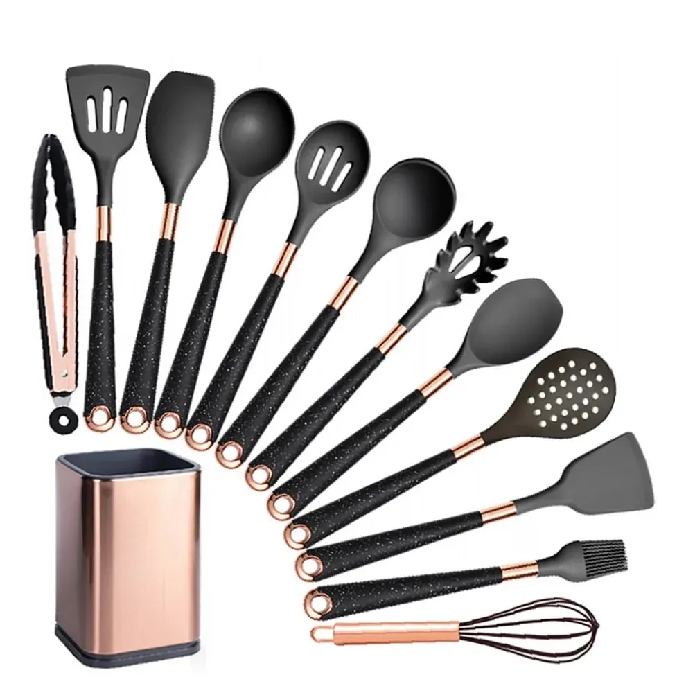 Silikone køkkenredskaber sæt non-stick non-stick varmebestandig spatel ske rose guld håndtag med spand Køkken gave — image 16