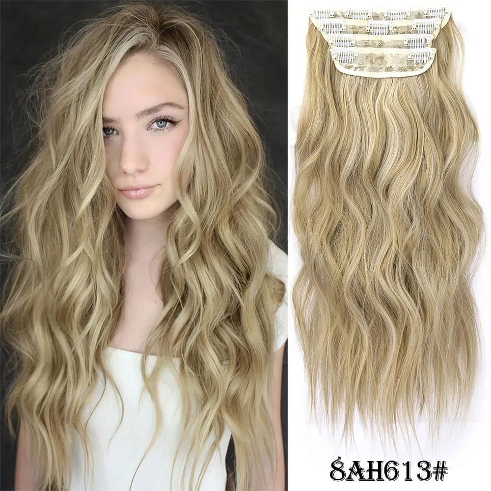 Leeons gewellte Clip-in-Haarverlängerungen, 4 Stück, natürliche, weiche, lange, gewellte Haarteile, dicke Doppelschuss-Clip-in-Haarverlängerungen für Frauen — image 9