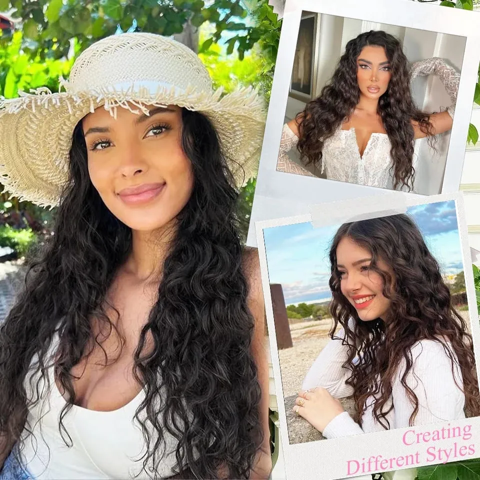 4pcs / set clip dans les extensions de cheveux naturel noir maïs ondulé 20 '' longs bouclés épais postiches synthétiques pour femmes filles fête quotidienne — image 7