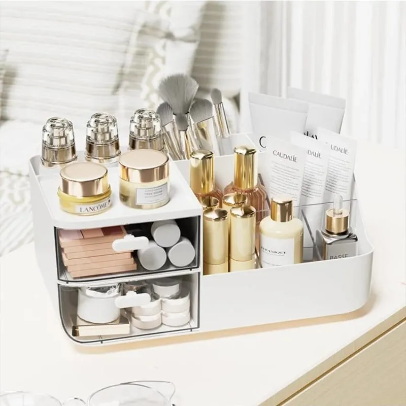 Organisateur de cosmétiques avec 2 tiroirs transparents, grande capacité, vue dégagée, gain de place, glissement en douceur pour les pinceaux de maquillage — image 2