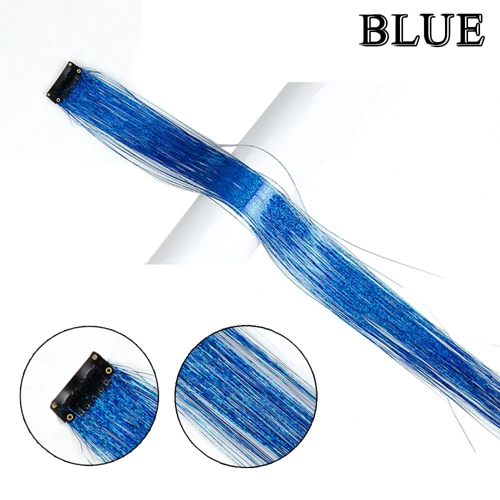 Punti salienti della festa color arcobaleno dritto Clip nelle estensioni dei capelli Pezzo di capelli scintillante Posticci sintetici Rosso scintillante — image 21