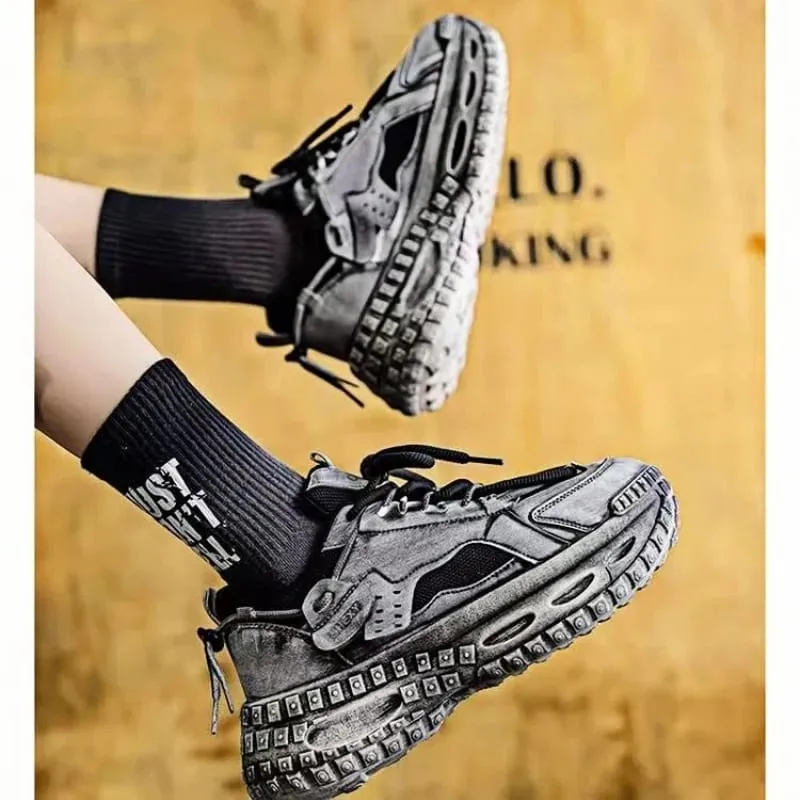 Herren-Turnschuhe mit erhöhter Plattform, lässig, Mikrofaser-Leder, Stoff, Reifensohle, Designer-Turnschuhe, kostenloser Versand — image 1