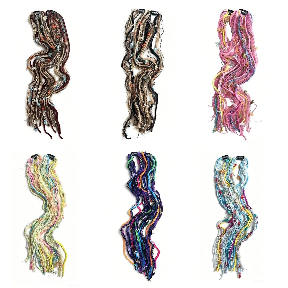 Sintetico 2 pezzi filato di lana Dreadlock clip estensioni dei capelli Maillard lungo Boho nappa colorata trecce vintage capelli per donna — image 2