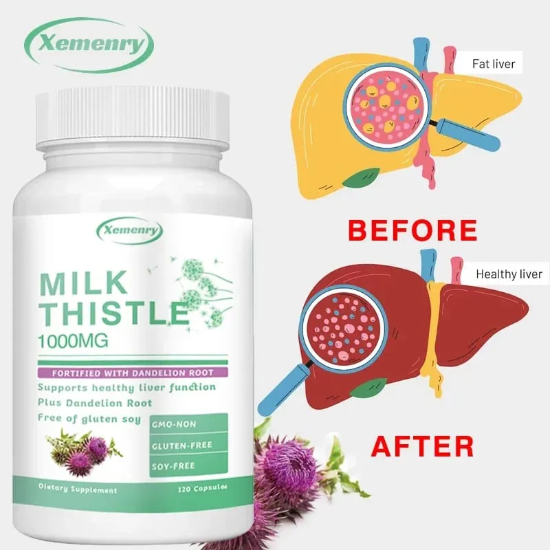 Milk Thistle Capsules 1000mg - พร้อมราก Dandelion - ดีท็อกซ์ตับและทำความสะอาดส่งเสริมผิวและอาหารเสริมสุขภาพทางเดินอาหาร — image 3