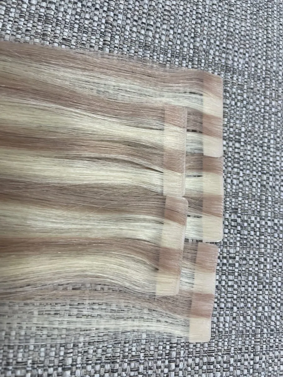 Przedłużanie włosów na taśmie wtryskowej Moresoo Popielaty blond Podkreśla dziewicze włosy Naturalna prosta brazylijska taśma w przedłużaniu ludzkich włosów — image 3