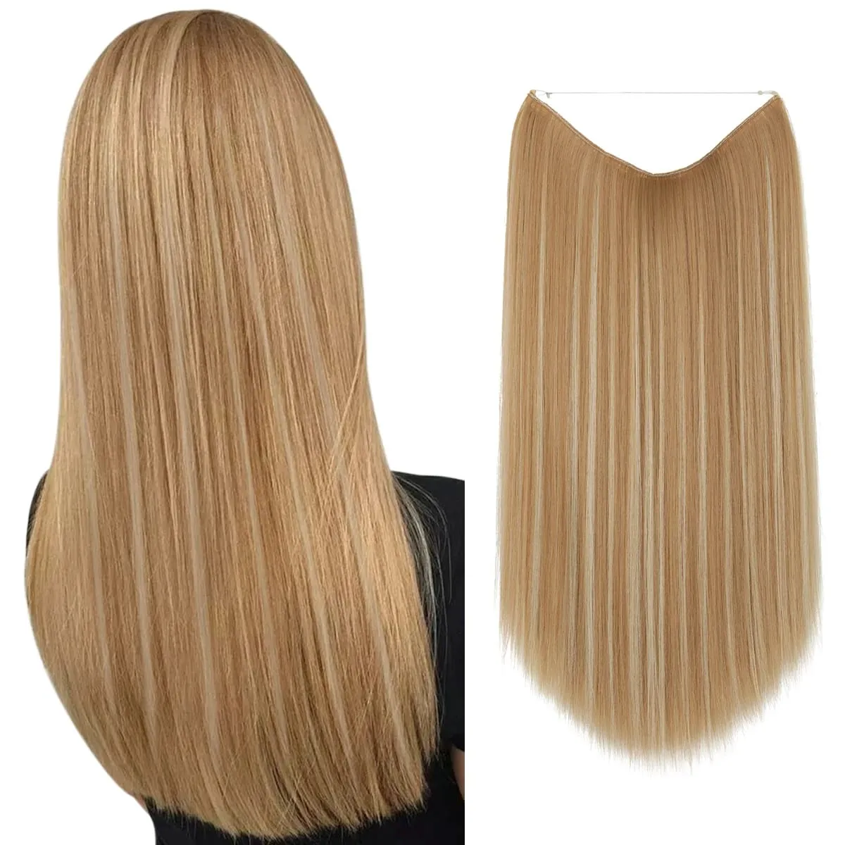 Estensioni per capelli con filo invisibile sintetico resistente al calore premium con clip Posticci Capelli lunghi lisci naturali finti per donna — image 18