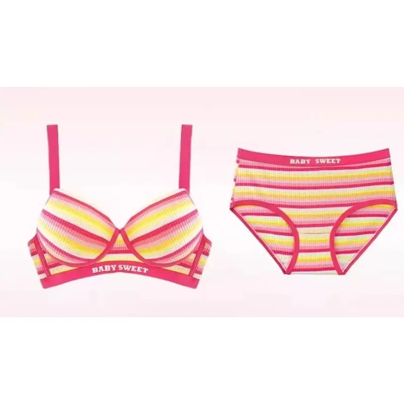 Set reggiseno senza cuciture per donna Bralette modellante a righe arcobaleno Lingerie anti-cedimento e sollevamento busto piccolo vestibilità S-XL — image 5