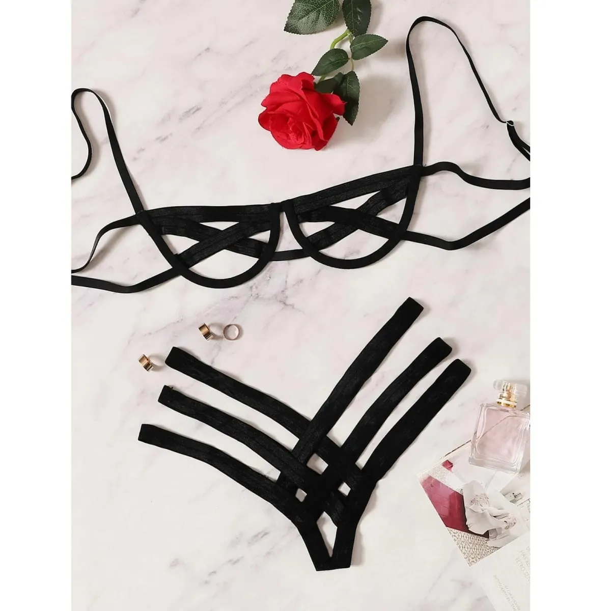 Ensemble de Lingerie Sexy en maille ajourée pour femmes, soutien-gorge sans couture, couleur unie, slip doux et confortable, sous-vêtements intimes élastiques — image 1