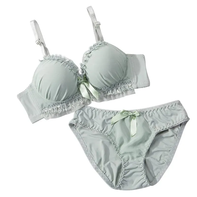 Damen-Dessous-Set, weiches Memory-Draht-Rüschen, Spitze, Schleife, Dekor, intimer Unterwäsche-Anzug, keine Pads, dünne, atmungsaktive, verstellbare Träger — image 3
