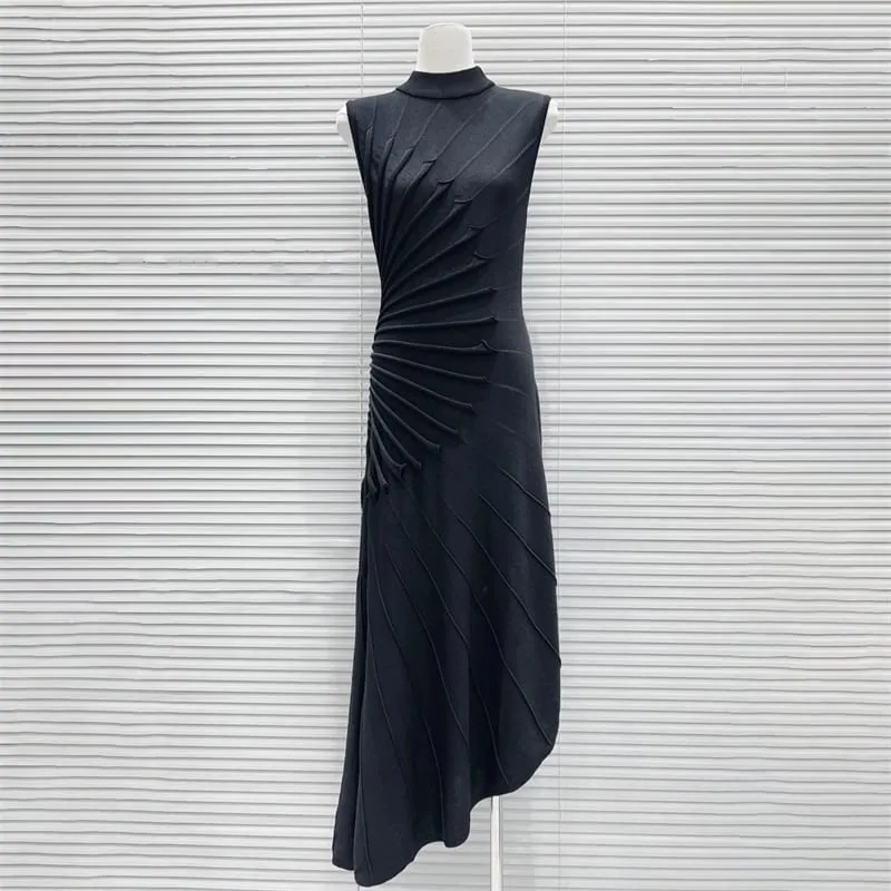 Spring/Summer 2026 High-Quality Asymmetrical Knitted Knot Sculpture-Style Sleeveless Dress Slimming Elastic Fitted Vest Skirt