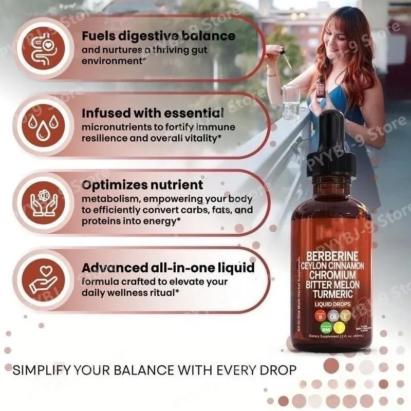 Berberina Cromo Curcuma Ginseng Gocce liquide 60ml Integratore a base di erbe biologico Supporto quotidiano per l'equilibrio del benessere per adulti — image 4