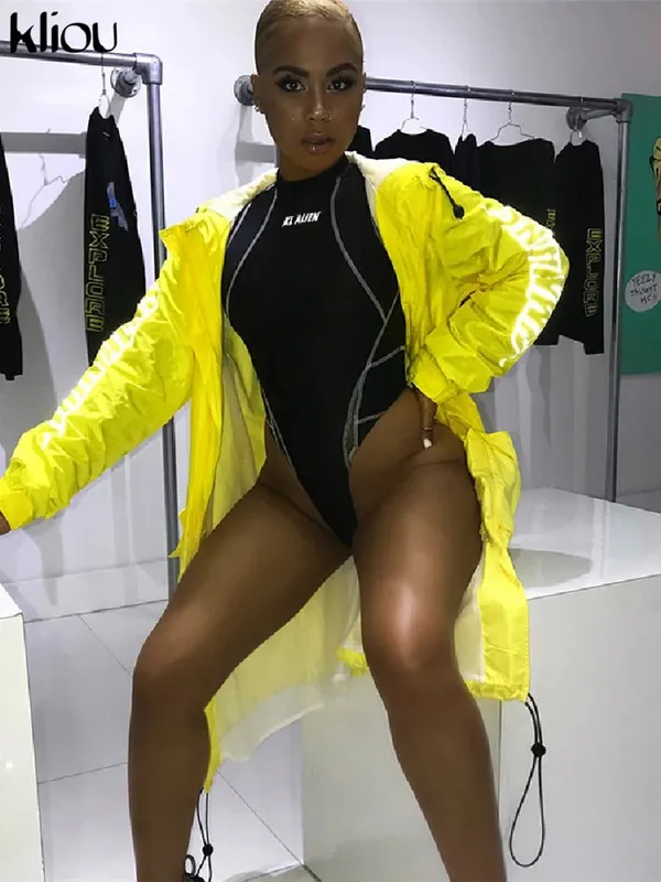 Kliou Kvinder Helærmede rullekrave-bodyer Mesh Patchwork Brevtryk Biker New Fashion Kvinde Workout Street Casual Rompers — image 5