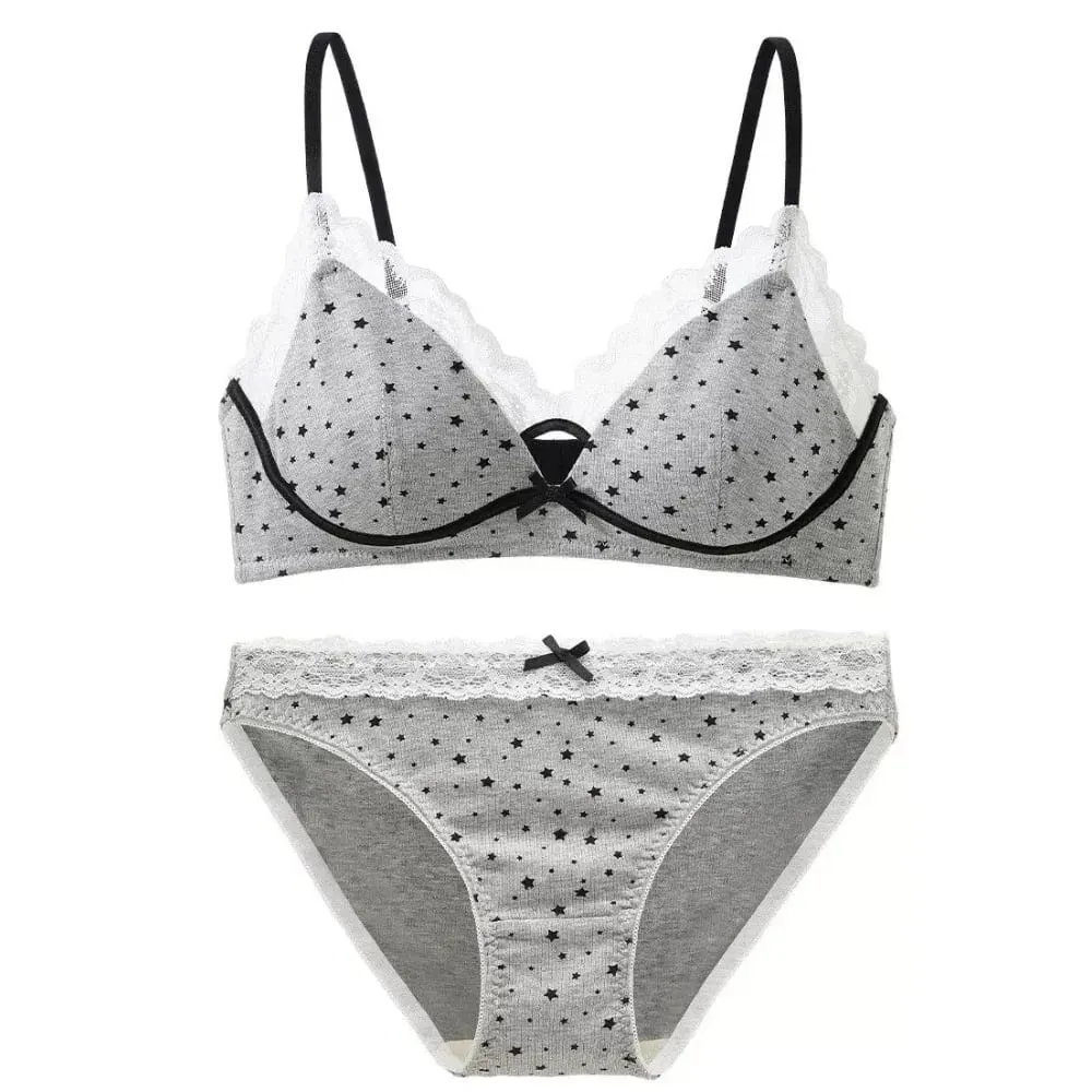 Set Bra Wanita Tanpa Berwayar Sokongan Lembut Tekan Ke Atas Untuk Payudara Kecil Mengelakkan Kendur & Tersebar Sisi Pakaian Dalam Gaya Girly Manis 32‑38 — image 2