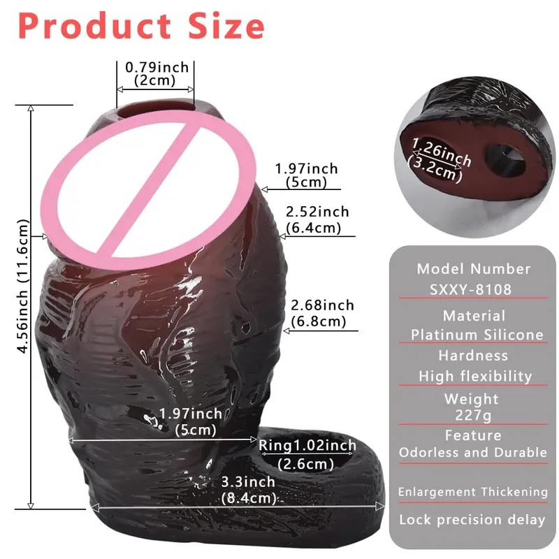 7.2in สมจริงอวัยวะเพศชาย Reusable อวัยวะเพศชายกับแหวนซิลิโคนอวัยวะเพศชาย Enlarger ชายผู้ใหญ่ของเล่นสำหรับชาย