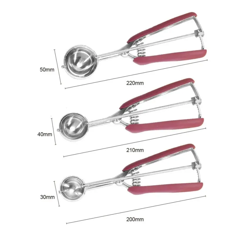 Ice Cream Scoop Stainless Steel Cookie Dough Spoon Fruit Potato Watermelon Digging Ball Spring Handle Scoop Kitchen Accessories — image 6
