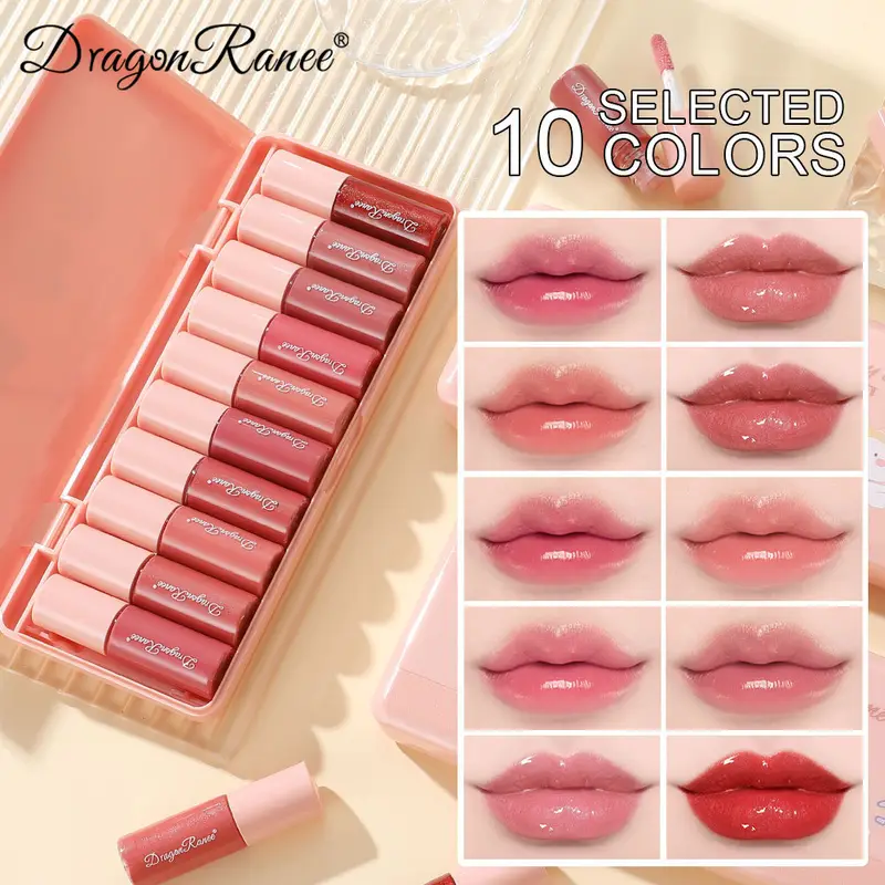 10 Pz/scatola Mini Lip Gloss Set Impermeabile Del Fumetto Lip Smalto di Lunga Durata Idratante Specchio Rossetto Liquido Cosmetico Labbra Trucco
