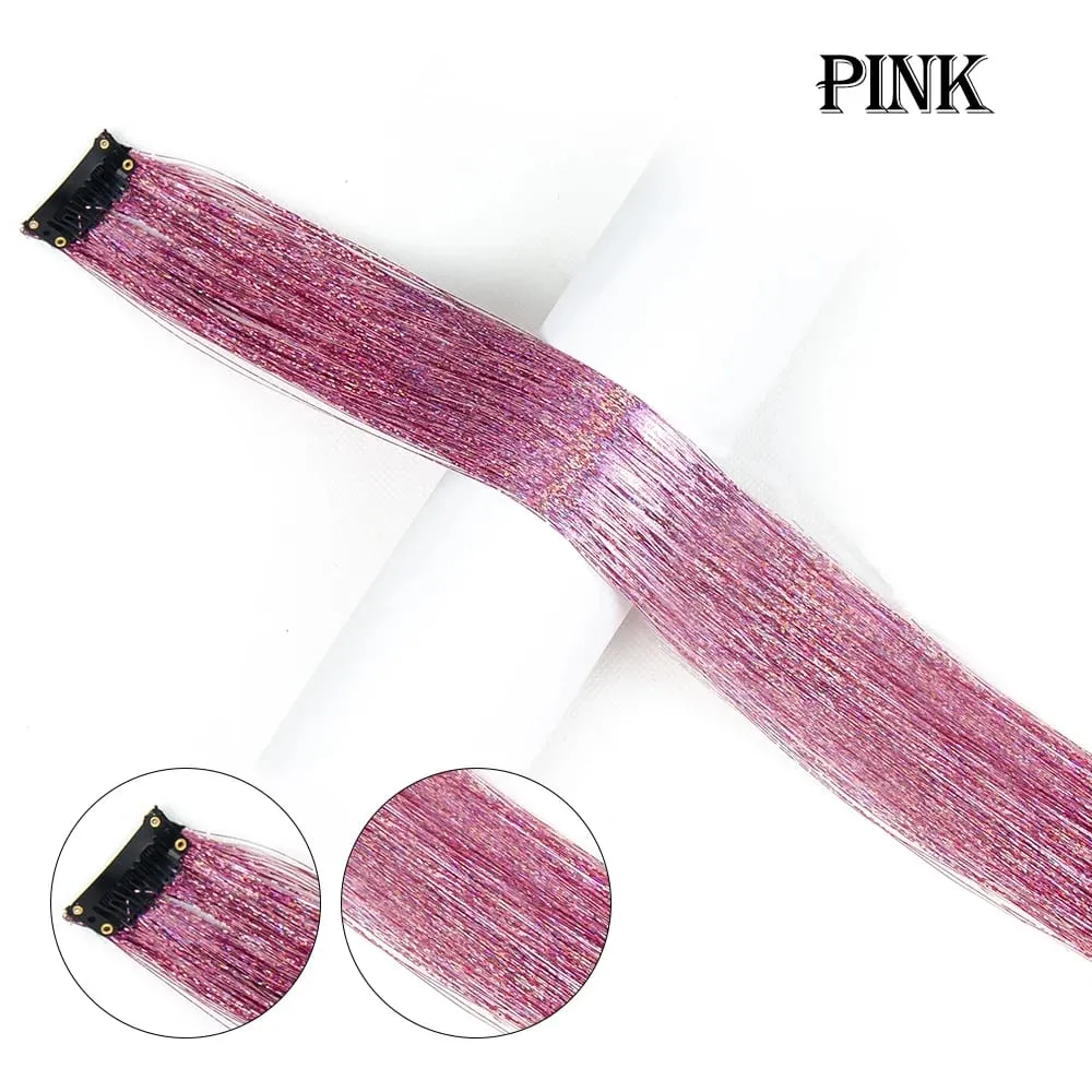 Punti salienti della festa color arcobaleno dritto Clip nelle estensioni dei capelli Pezzo di capelli scintillante Posticci sintetici Rosso scintillante — image 20