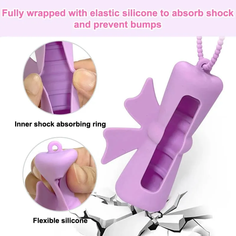 Bow Candy Peanut Shape Silikon Penutup Gincu Rantai Kunci Beg Simpanan Gincu Warna Pepejal Pemegang Balsem Bibir Ringan — image 7