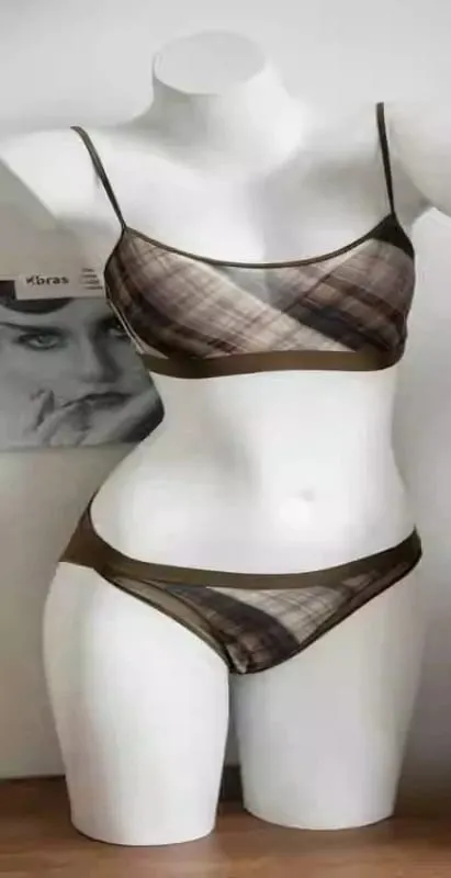 Dámské americké retro kostkované intimky set tenká push up podprsenka proti ochabování podpaží podpora tuku pohodlí každodenní nošení — image 12