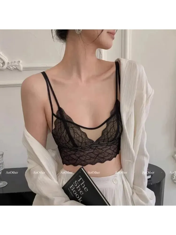 Bralette Renda Seksi Tanpa Berwayar | Bra Piala Segitiga Perancis | Musim Panas Nipis Bernafas untuk Wanita | Slimming Strappy Back Lingerie — image 3