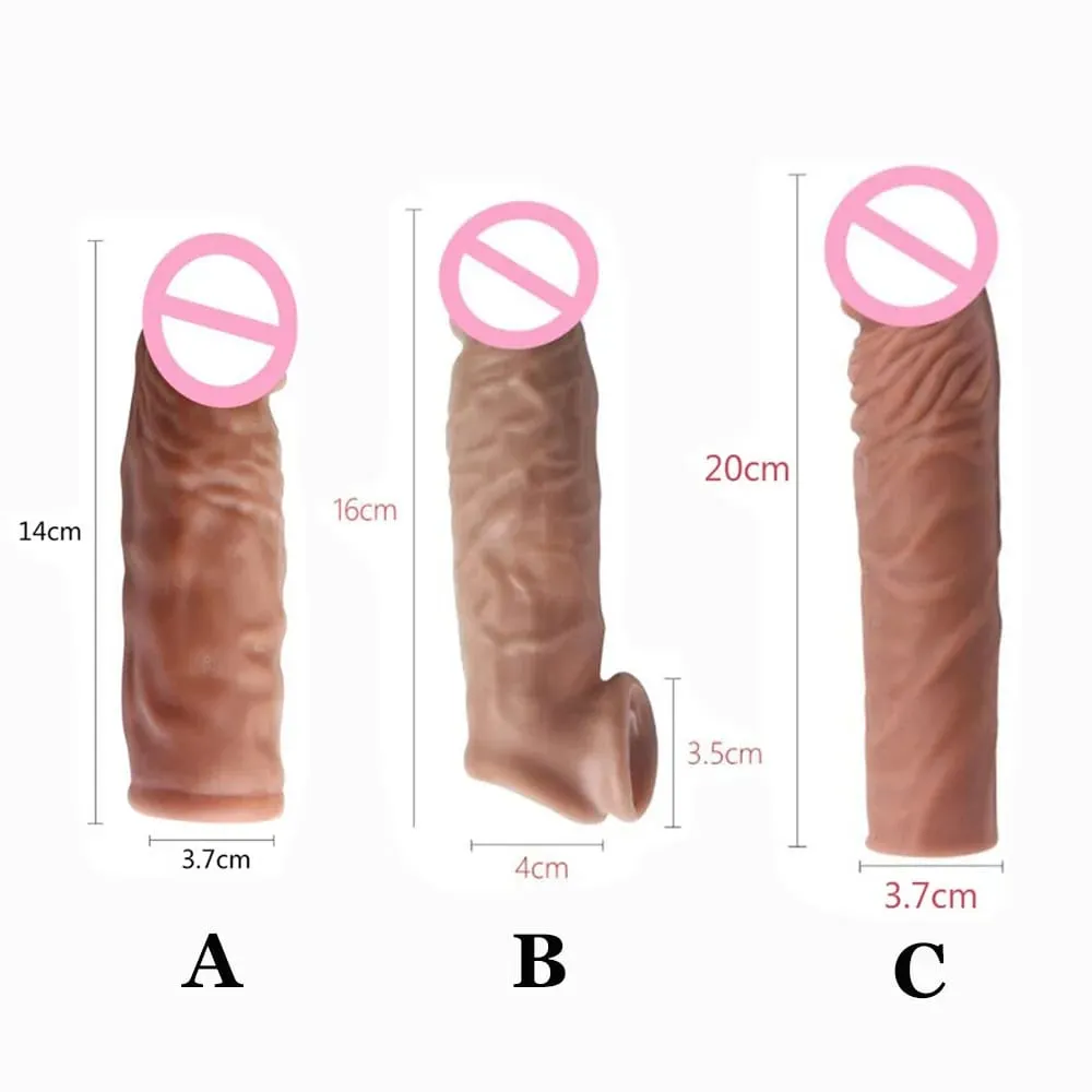 Realistic Penis Extension Cock Sleeve Reusable Silicone Penis Enlarger Delay Condoms For Men Dildo Enhancer Sex Toys — image 1