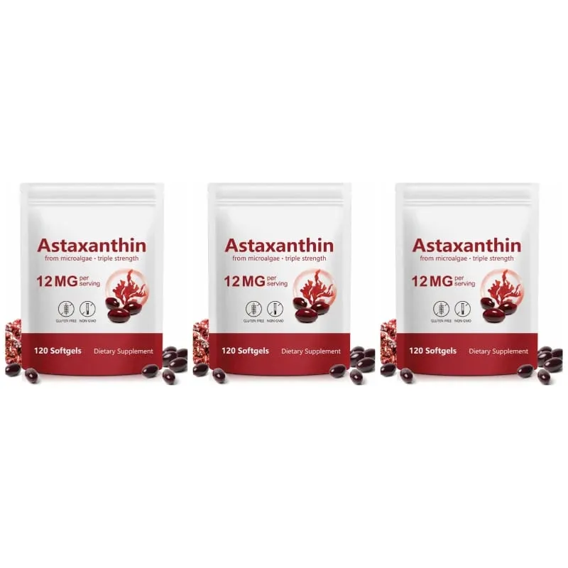 Astaxanthin Softgels Từ Vi Tảo Thúc Đẩy Sản Xuất Collagen Đậu Nành Không Chứa Gluten Không GMO Sức Mạnh Gấp Ba 120 Softgels — image 9