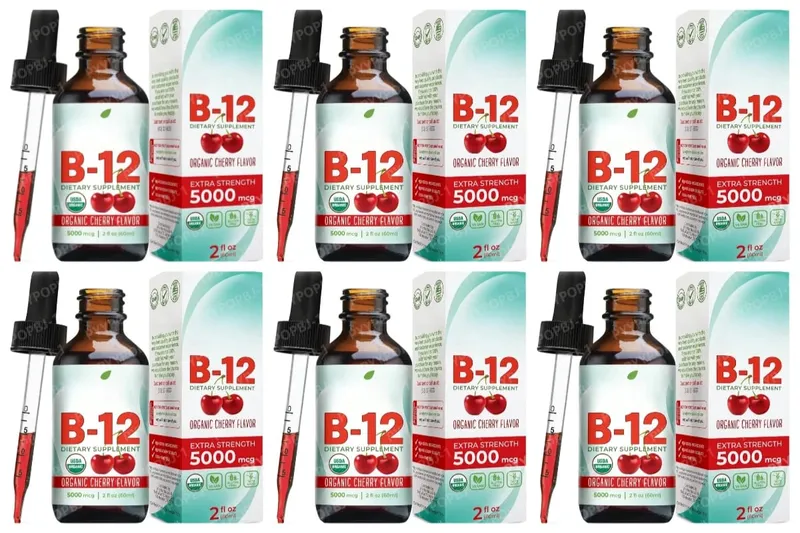 Vitamin B12 Drops 5000mcg Methylcobalamin Liquid Sublingual Supplement Cherry Flavor Vegan Sugar Free Daily Nutrition 60ml