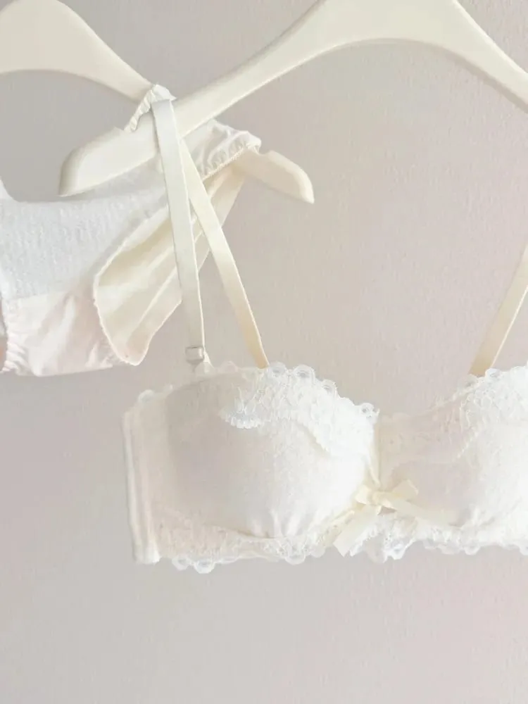 Conjunto de lencería Sexy de encaje, Push Up, acolchado grueso, pecho pequeño, mejora la forma, sujetador de media copa, ropa interior íntima breve oculta — image 3
