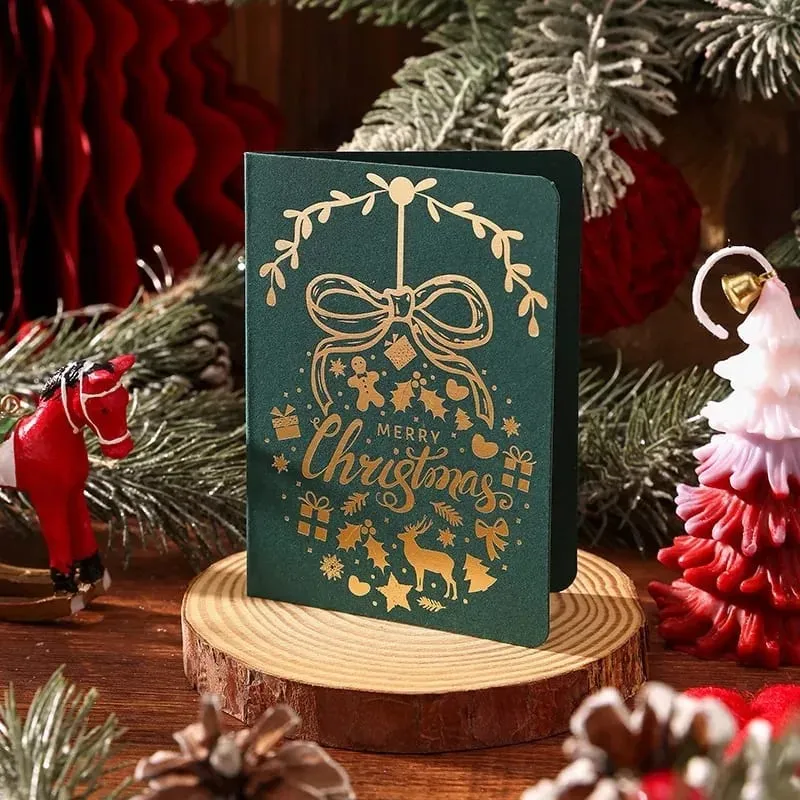 10 Adet Vintage Altın Folyo Noel Katlanır Tebrik Kartları Çok Desen Nimet Tatil Kartları Yeni Yıl Kartpostal Hediye Kartları