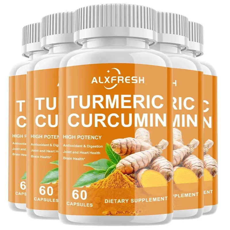 Curcumin Kapslar Kraftiga antiinflammatoriska effekter Lindrar ledsvullnad Stelhet Långsamt åldrande Förbättra humör Främja matsmältningen — image 9