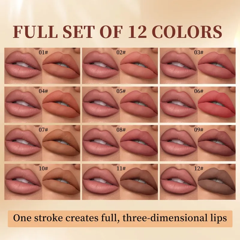 Set di penne per labbra a 12 colori che durano impermeabili resistenti al sudore facile da colorare resa cromatica senza sbiadimento set di matite per labbra cosmetici — image 2