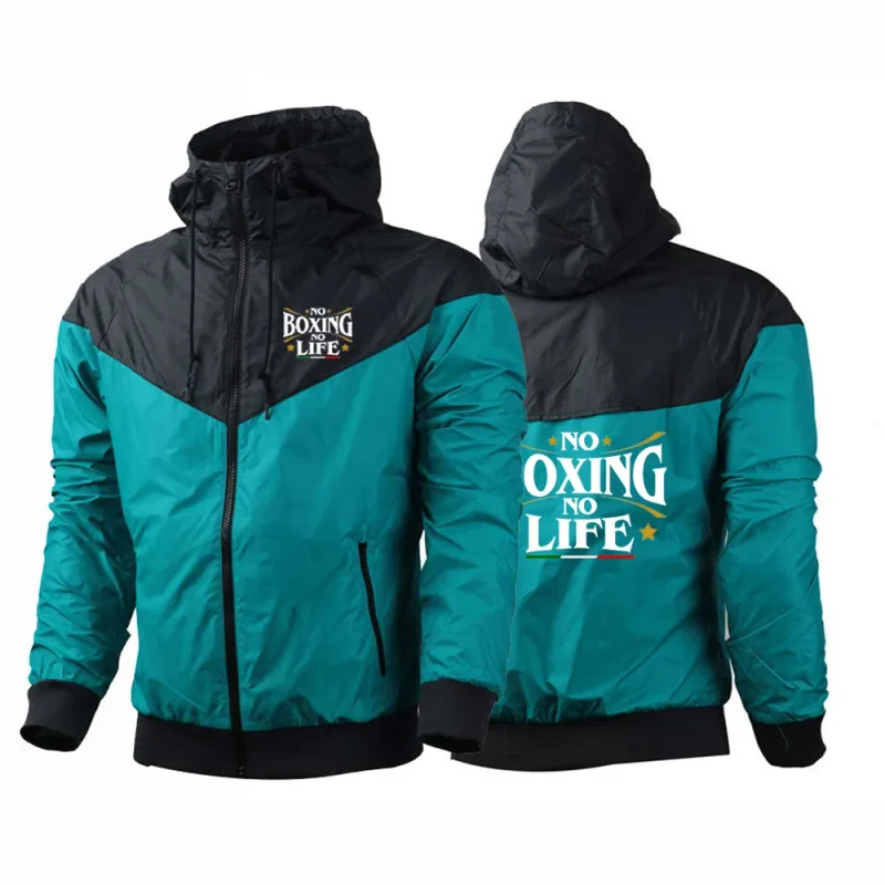 2025 No Boxing No Life Gym Men's Spring and Autumn Thin Windproof Casual Hooded Color Matching Fashion Printing Windbreaker Coat — image 6