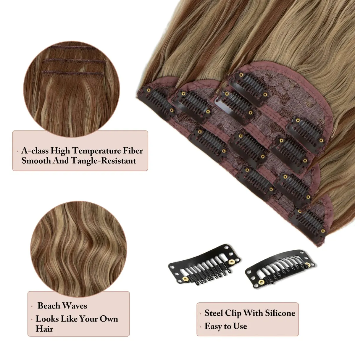 Synthetic 22" Long Wavy Clip In Hair Extensions 4Pcs/Set Thick Hairpiece For Women Brown Blonde Black Natural Fake Hair Pieces