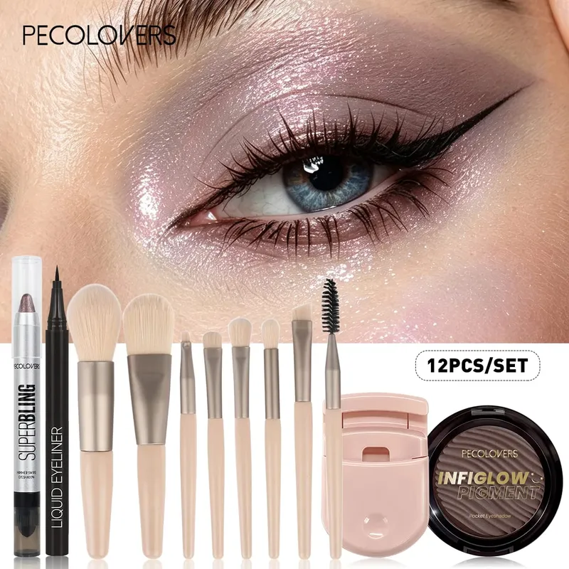 12 PZ/SET Shimmer Eye Shadow Pen & Palette Eyeliner Liquido Lash Bigodino Pennelli Trucco Occhi Impermeabile/Lunga Durata — image 3