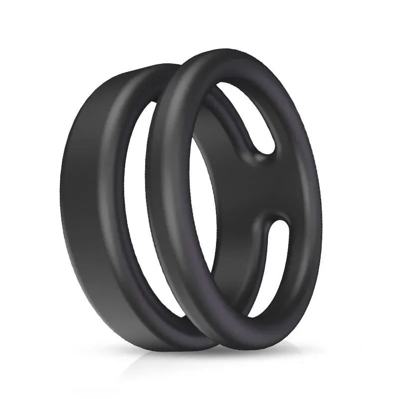 Safe Silicone Black Male Rings Double Cockring Delay Premature Ejaculation Penis Ball Loop Lock Adult Sex Toys Product for Men — image 1