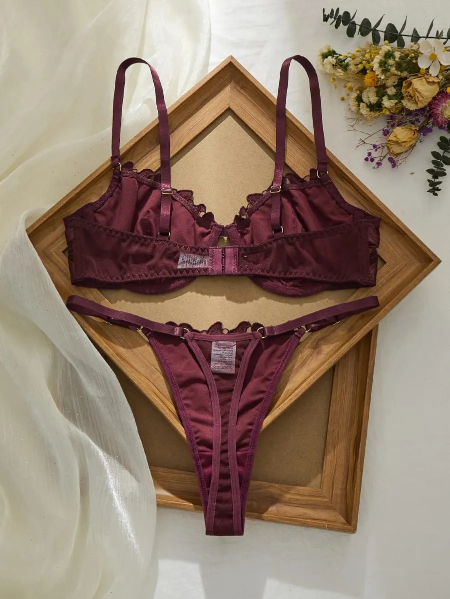 Set reggiseno rosso brunastro Design a doppio strato Nessuna irritazione della pelle Biancheria intima confortevole Bralette a blocchi di colore alla moda da donna — image 4