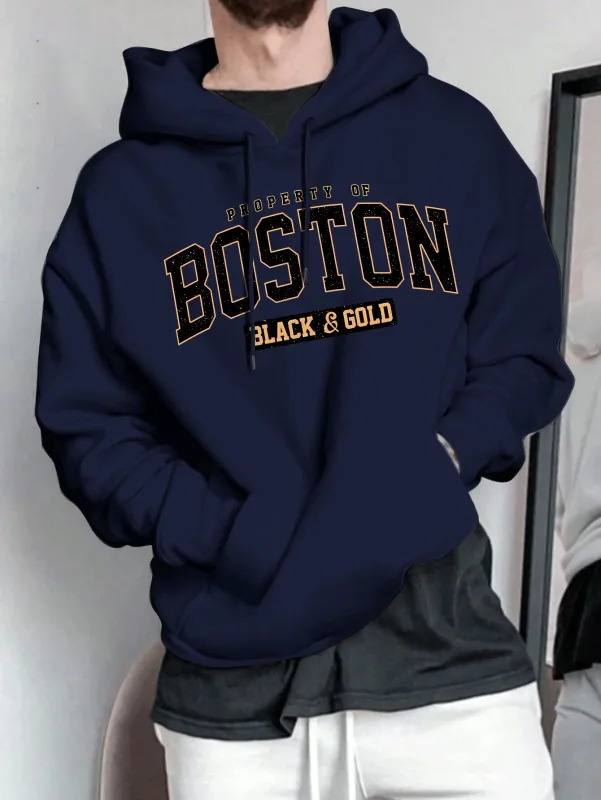 Baju peluh bertudung lelaki - Kemeja pullover longgar retro Amerika kasual — image 7