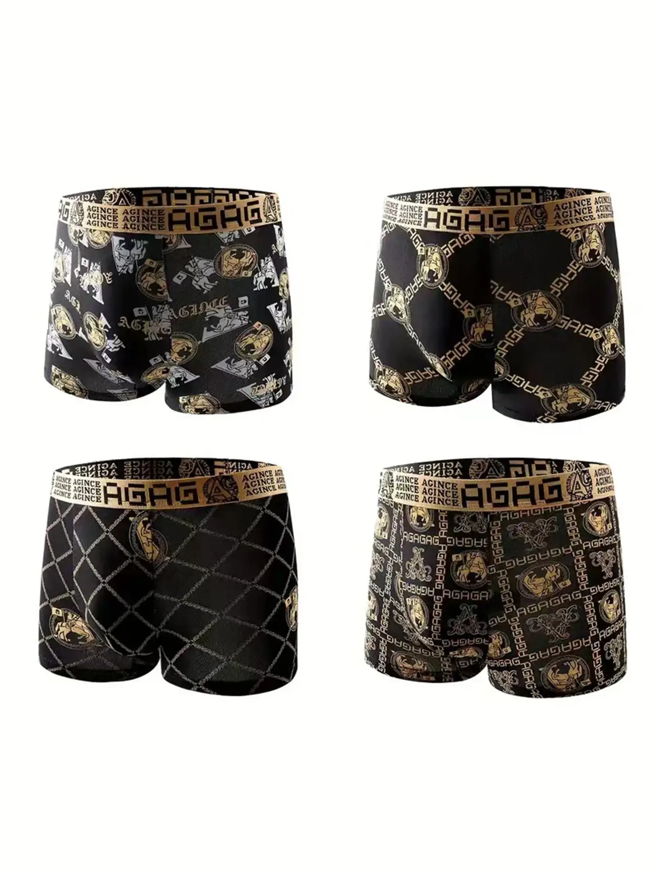8 pcs of men's luxury chain knight printed elastic flat angle underwear - comfortable, breathable and quick drying underwear set