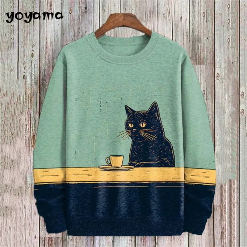 Cat Print Long Sleeve Hoodie for Men Oversized Hoodies Pullover Autumn Men Round Neck Sweatshirt Fashion Unisex Clothing Tops — image 23