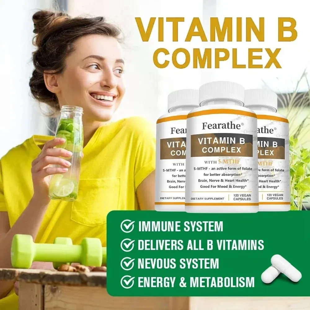 Integratori del complesso di vitamina B (B12 B1 B2 B3 B5 B6 B9 acido folico e biotina) Supporto immunitario per il cervello e l'energia — image 6