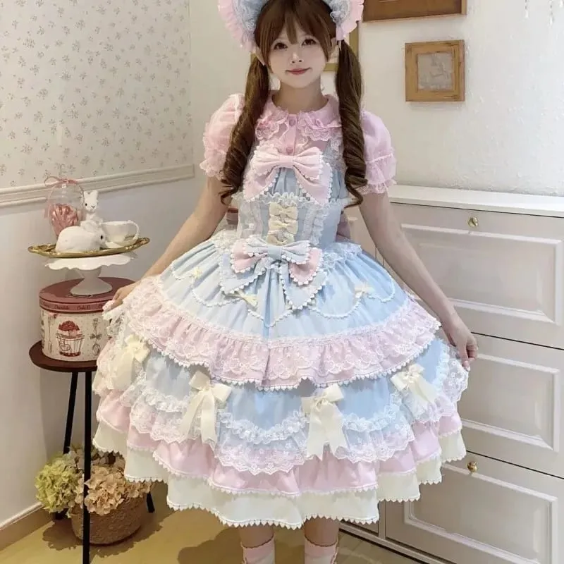 Robe à bretelles Lolita Jks Y2K pour femmes, couleur unie, à volants, nœud en dentelle, Patchwork, princesse Kawaii, robe de bal, longueur aux genoux, fête élégante — image 7
