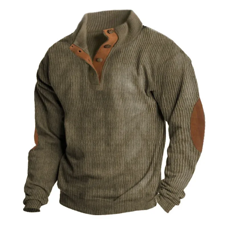 Męska bluza z długim rękawem Cargo American Splicing Patch Pullover Męska kurtka outdoorowa sztruksowa z długim rękawem — image 5