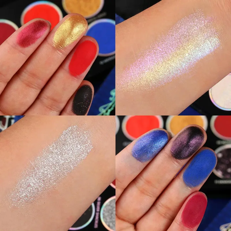 อายแชโดว์ Palette 12 สี Chameleon Metallic Silver Shimmer Black Goth Clown ฮาโลวีนยาวแต่งหน้า Vegan Eye 17g — image 3
