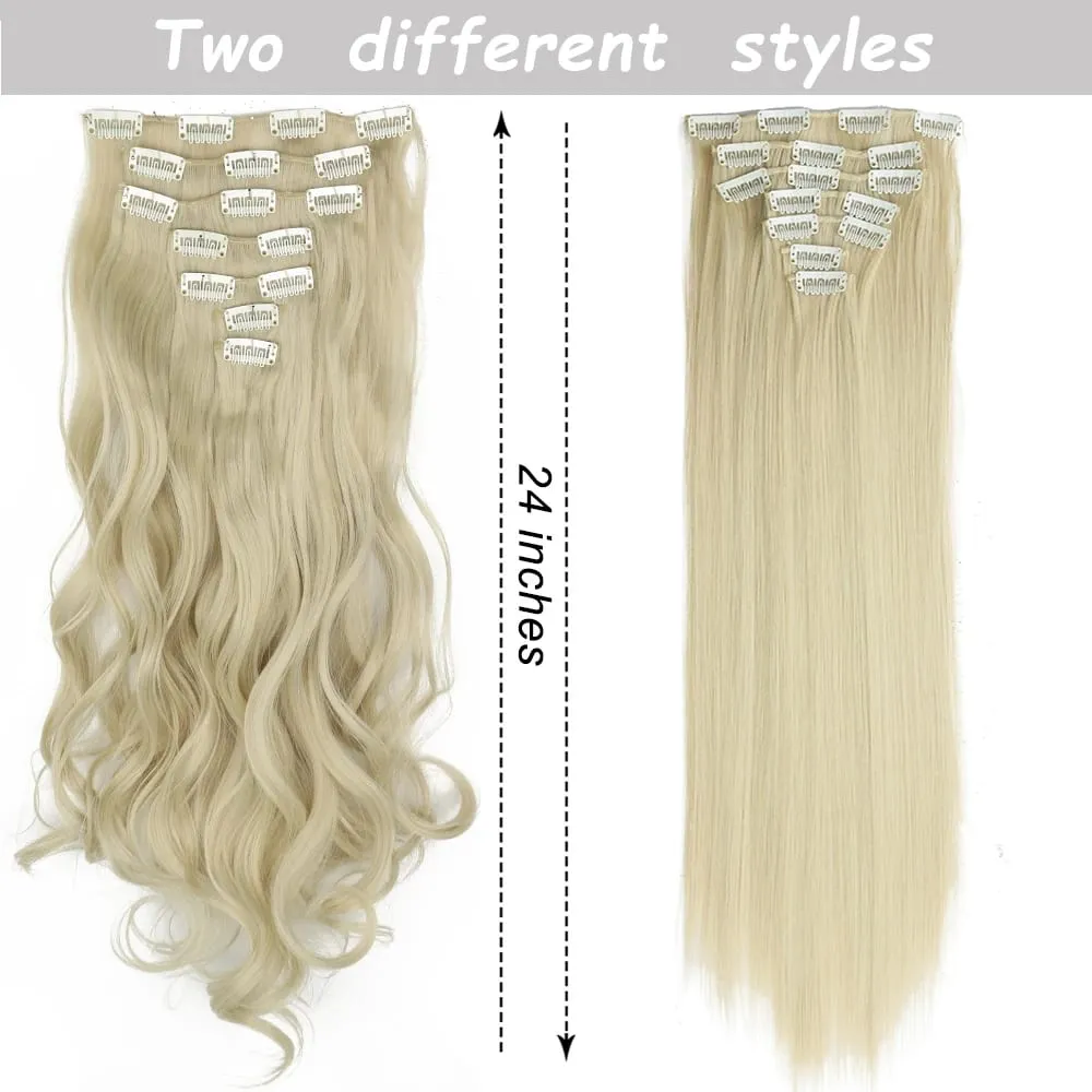 Coiffure longue droite 16 Clips 7 pièces/ensemble Extensions de cheveux postiches synthétiques blondes noires naturelles résistantes à la chaleur pour les femmes — image 10