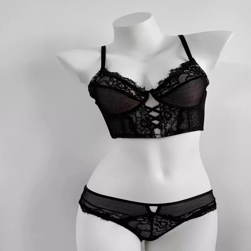 Set Seluar Dalam French Lace Push Up Mulher Thin Underwire Bra Sheer Ruched Chemise Lembut Petite Dada Kecil S-XL Petite Elegance — image 2