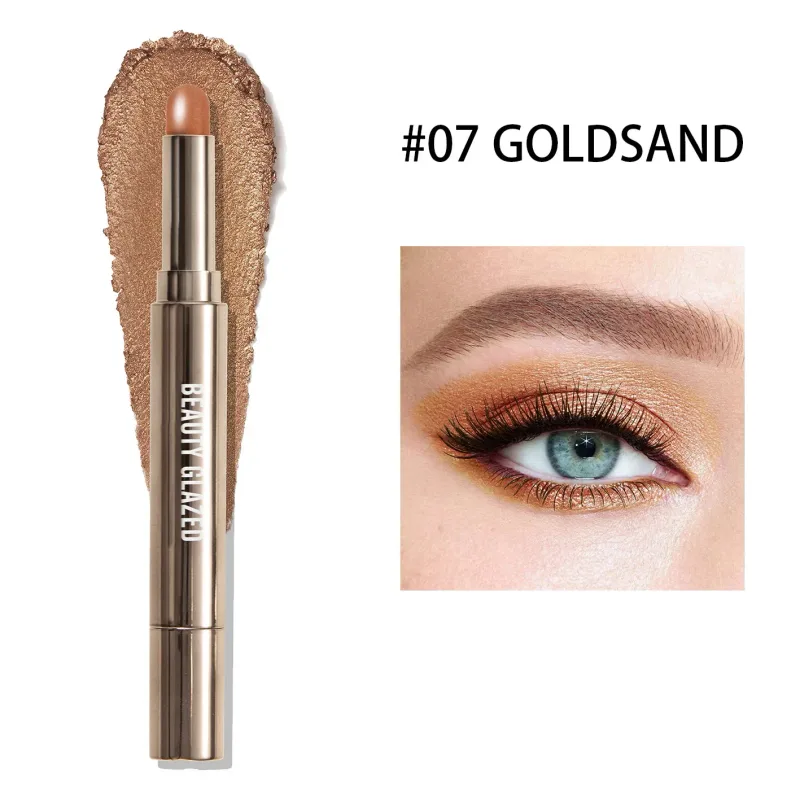 10 สี Double Ended Eye Shadow Stick พร้อมแปรงฟองน้ำ Pearlescent อายแชโดว์ยาวนานปากกา Contouring แบบพกพาแต่งหน้าเครื่องสำอาง — image 11